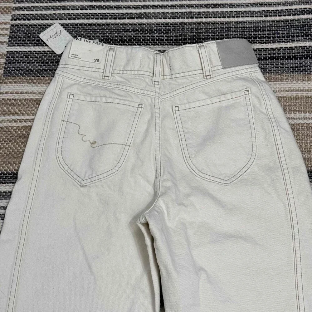 Free People We The Free Aster Straight Leg Jeans 100%‎ Cotton Cream Size 26